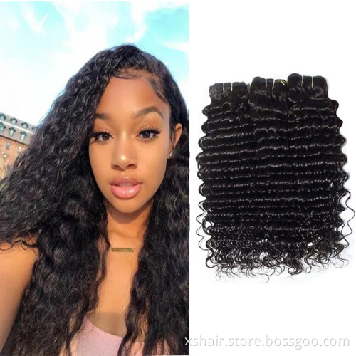 Wholesale unprocessed human hair bundles 28 inch deep wave 100% virgin brazilian human hair bundles with closure